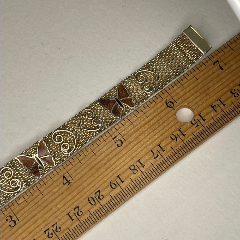 Vintage Paradise Butterfly Mesh 1960's Enamel Butterfly Scroll Hearts Bracelet - Picture 7 of 8